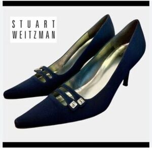 Stuart Weitzman Women's Navy double strap pumps size 8 pointed toe